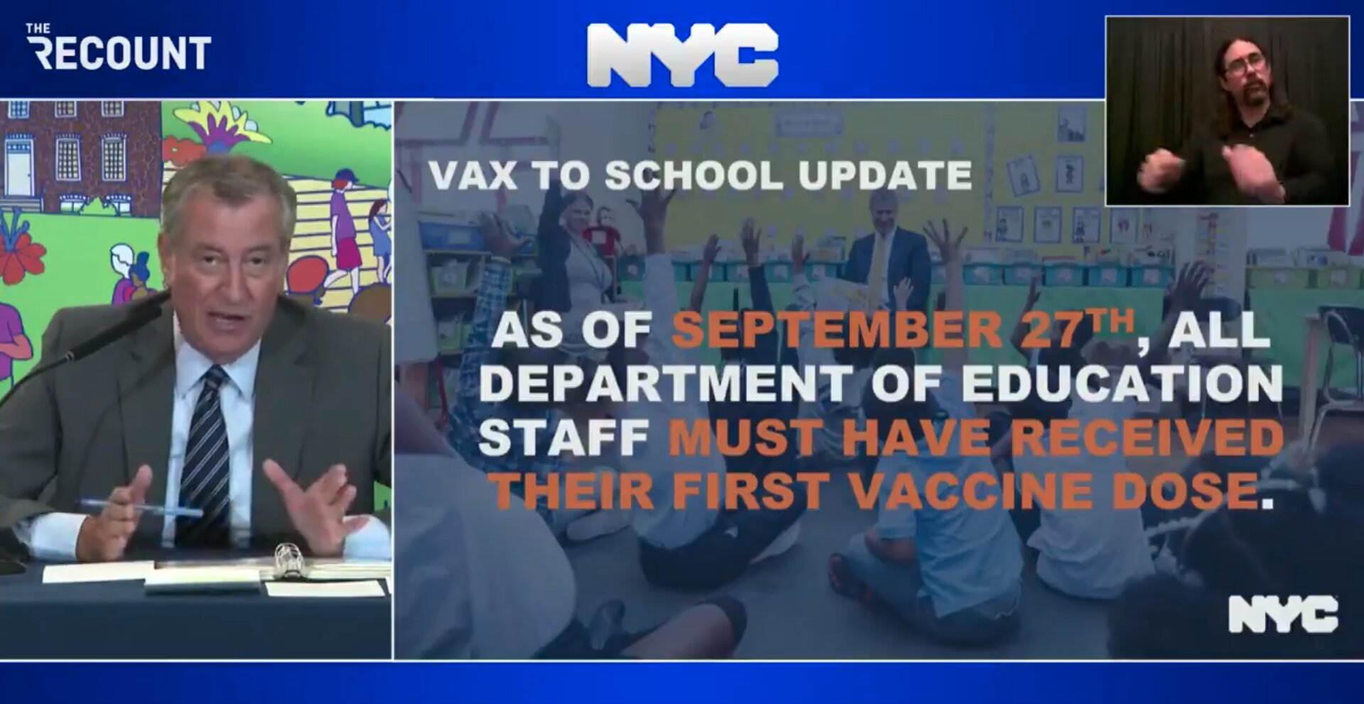 De Blasio Announces Vaccine Mandate for Public School Teachers, Staff With No Exception