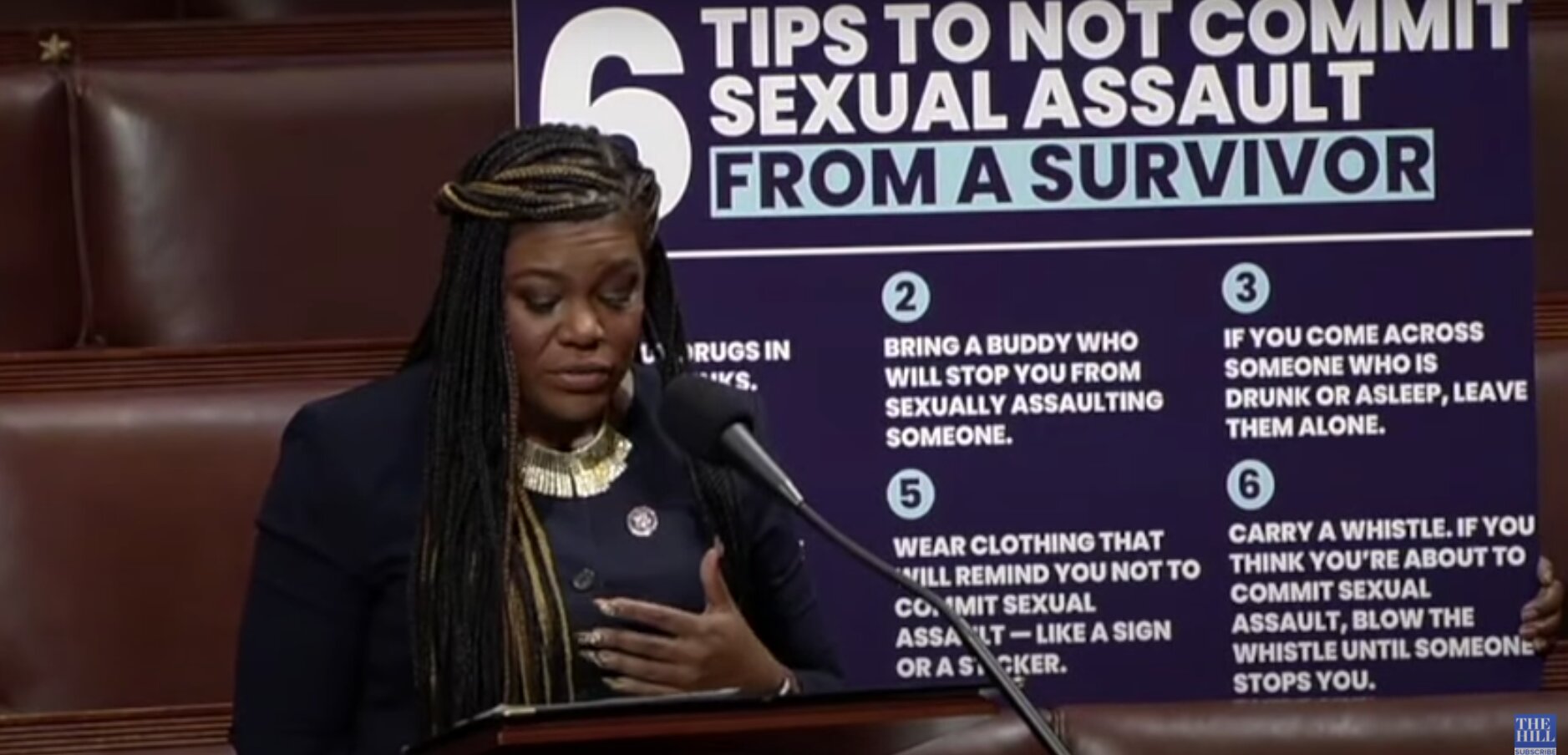 Cori Bush Displays Poster Showing How People Can Avoid Committing Sexual Assault