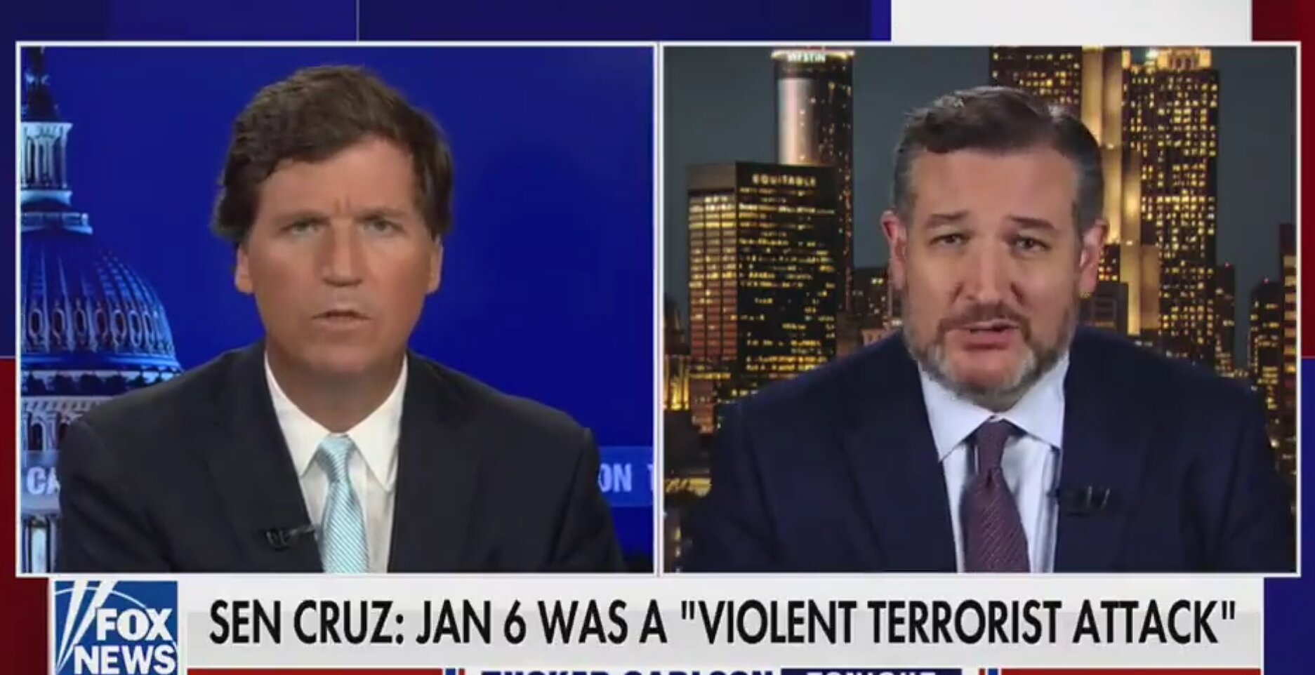 Tucker Carlson Confronts Ted Cruz After He Called the Jan. 6 Riot a ‘Terrorist Attack’