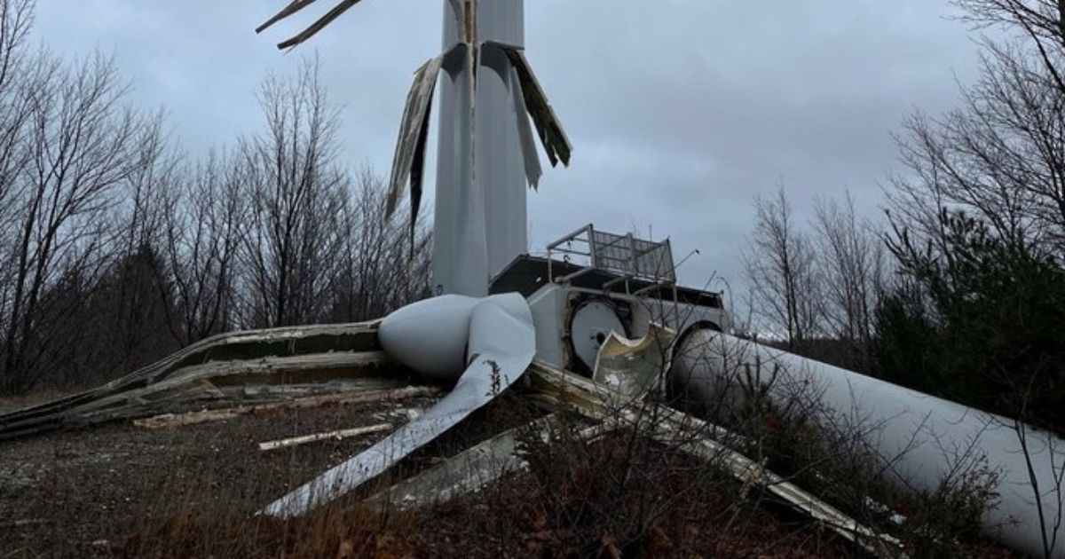 High Winds Cause Wind Turbine, Meant to Spin in Wind, to Spin Out of Control and Fall Down