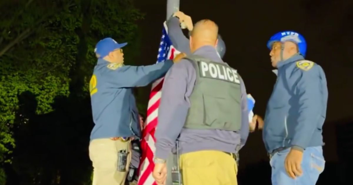 Instantly Iconic: NYPD Tears Down Palestinian Flag After Taking Back Campus, Raises American Flag