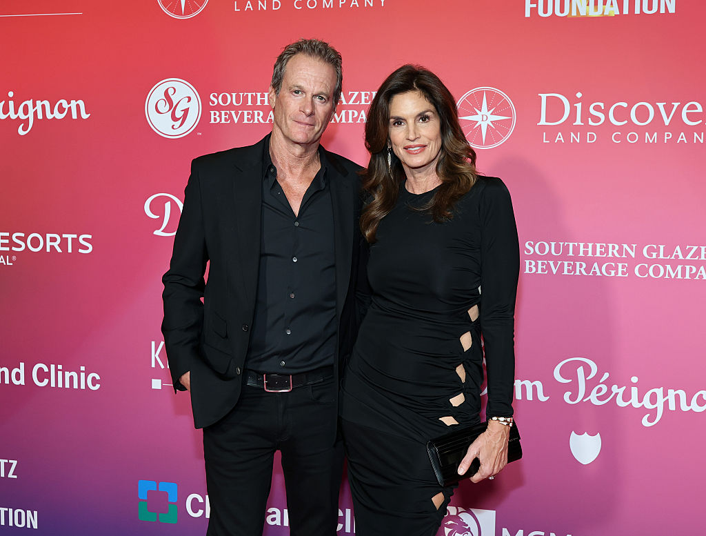 LAS VEGAS, NEVADA – FEBRUARY 14: Rande Gerber (L) and Cindy Crawford attend the annual Keep Memory Alive “Power of Love” gala benefit for the Cleveland Clinic Lou Ruvo Center for Brain Health honoring Kenny Loggins at MGM Grand Hotel & Casino on February 14, 2026 in Las Vegas, Nevada. (Photo by Ethan Miller/Getty Images)