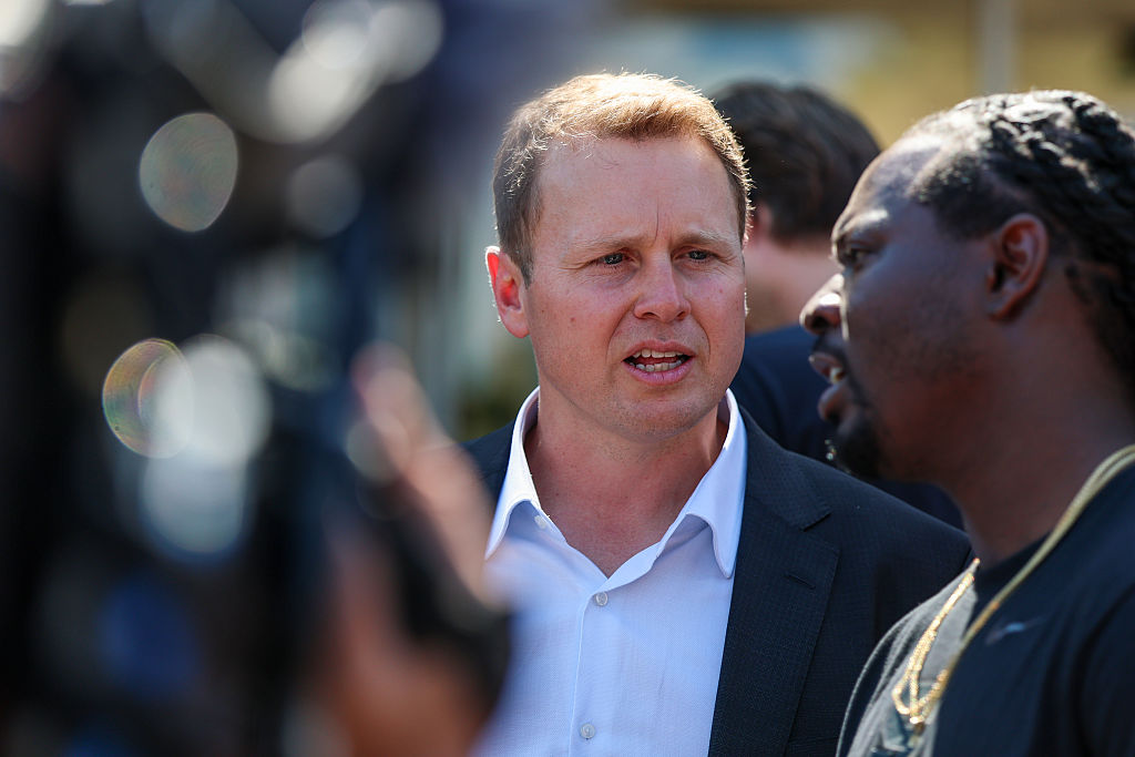 Los Angeles, CA – May 20:LA Mayoral candidate Spencer Pratt hosts a campaign “block party” event on 10th Ave. in Los Angeles, CA on Wednesday, May 20, 2026.(Robert Gauthier/Los Angeles Times via Getty Images)
