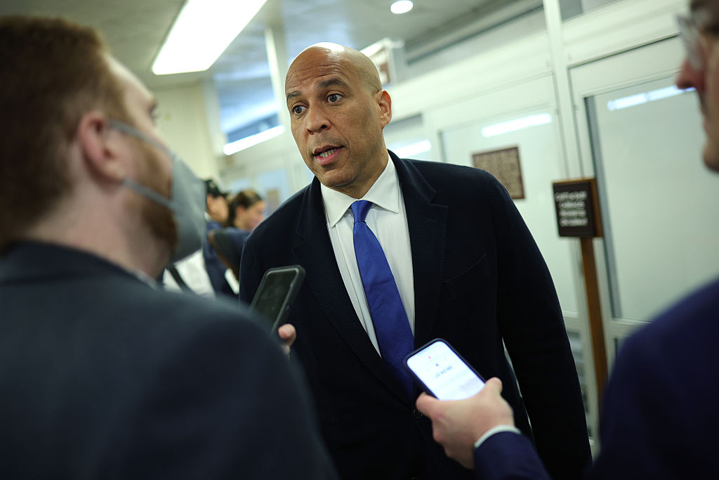 WASHINGTON, DC – MAY 19: U.S. Sen. Cory Booker (D-NJ) walks to the weekly Senate Policy Luncheon at the U.S. Capitol on May 19, 2026 in Washington, DC. Senate Republicans are planning to bring their $72 billion reconciliation bill, funding ICE and CBP, to the floor later this week. (Photo by Kevin Dietsch/Getty Images)