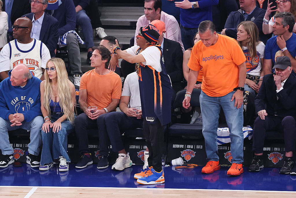 NEW YORK, NEW YORK – JUNE 08: Director Spike Lee reacts during the first quarter of a game between the San Antonio Spurs and the New York Knicks in Game Three of the 2026 NBA Finals at Madison Square Garden on June 08, 2026 in New York City. NOTE TO USER: User expressly acknowledges and agrees that, by downloading and or using this photograph, User is consenting to the terms and conditions of the Getty Images License Agreement. (Photo by Al Bello/Getty Images)