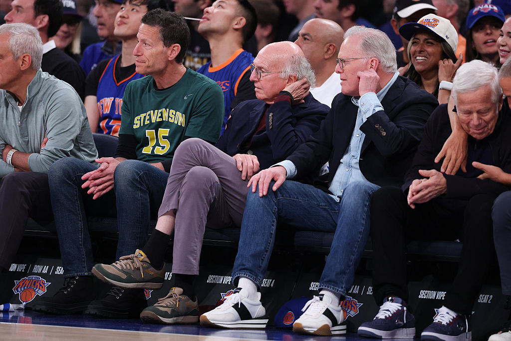 NEW YORK, NEW YORK – JUNE 08: Actor Larry David looks on during the second quarter between the San Antonio Spurs and the New York Knicks in Game Three of the 2026 NBA Finals at Madison Square Garden on June 08, 2026 in New York City. NOTE TO USER: User expressly acknowledges and agrees that, by downloading and or using this photograph, User is consenting to the terms and conditions of the Getty Images License Agreement. (Photo by Al Bello/Getty Images)